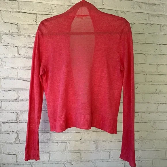 EILEEN FISHER Coral Pink Linen Tie-Front Cardigan - Picture 8 of 9